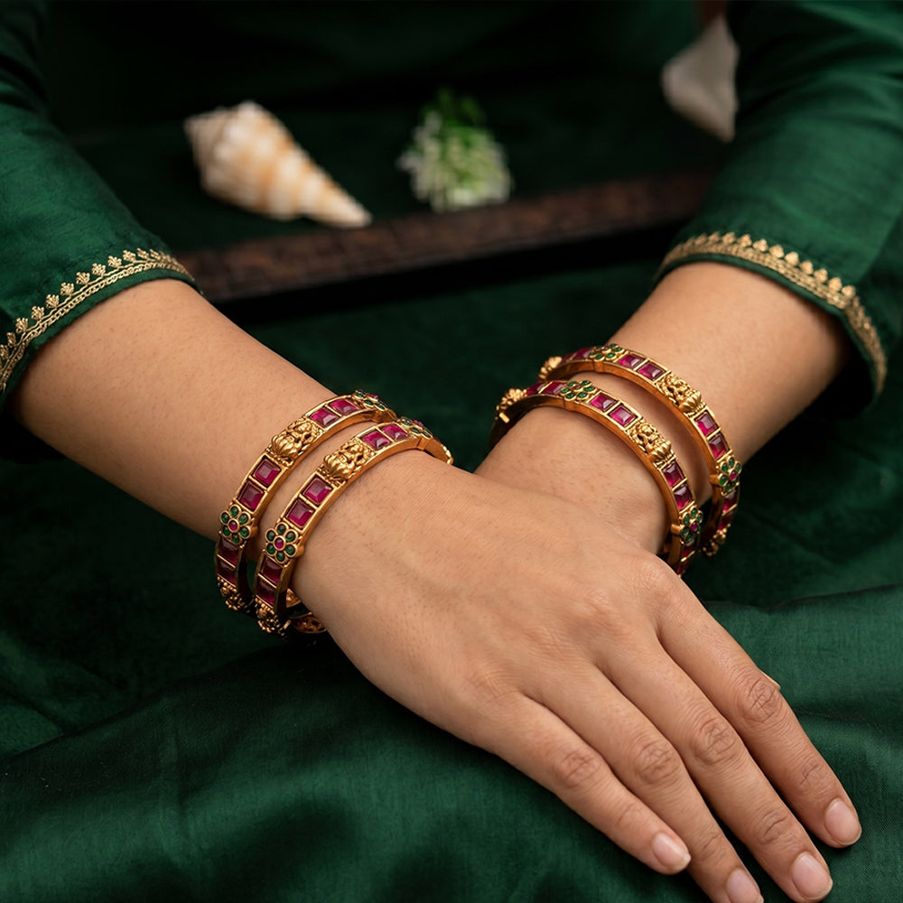 JS Fashion Ethnic High Gold Temple Bangles Set For Women | Grocsy