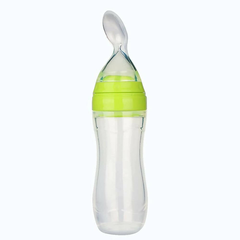 Safe-O-Kid Easy Squeezy Silicone Food Feeder Spoon (Soft Tip) Bottle- Green- 90mL | Grocsy
