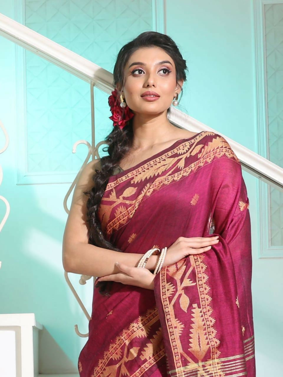 Exclusive Collection Beautiful Maroon Pure Cotton Woven Handloom Saree With Running Blouse Piece | Grocsy