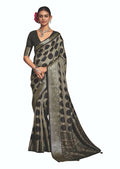 Joban Fashion Dark Grey Dola Tussar Silk Self Jacquard Border Saree | Grocsy