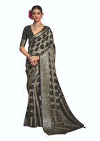 Joban Fashion Dark Grey Dola Tussar Silk Self Jacquard Border Saree | Grocsy