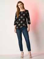 Myshka Women's Black Printed Top | Grocsy