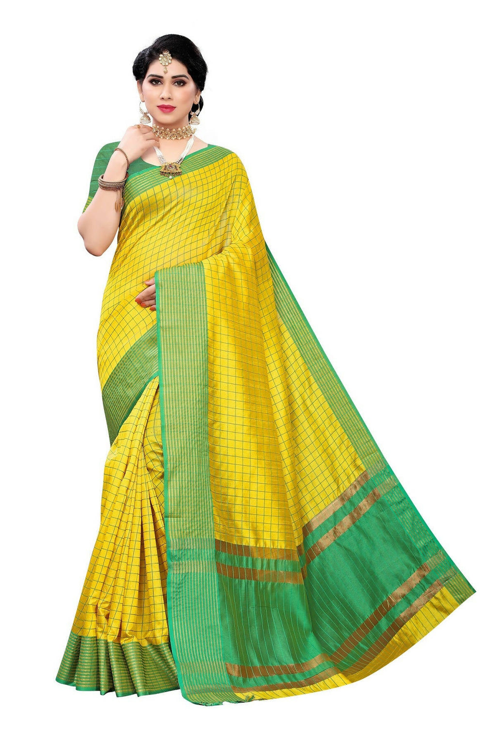 Vamika Yellow Cotton Silk Weaving Saree (Manipuri Yellow) | Grocsy