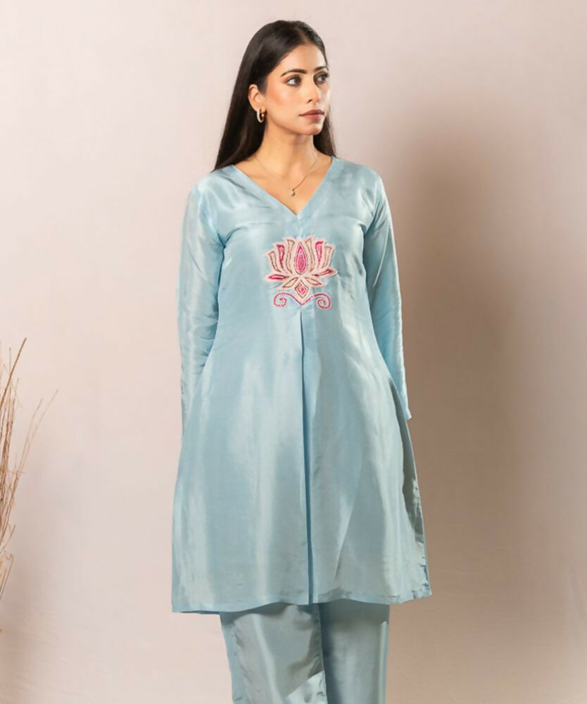 Timaraa Azure Lotus – Handcrafted Upada Silk Co-Ord Set | Grocsy