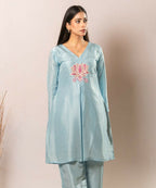 Timaraa Azure Lotus – Handcrafted Upada Silk Co-Ord Set | Grocsy