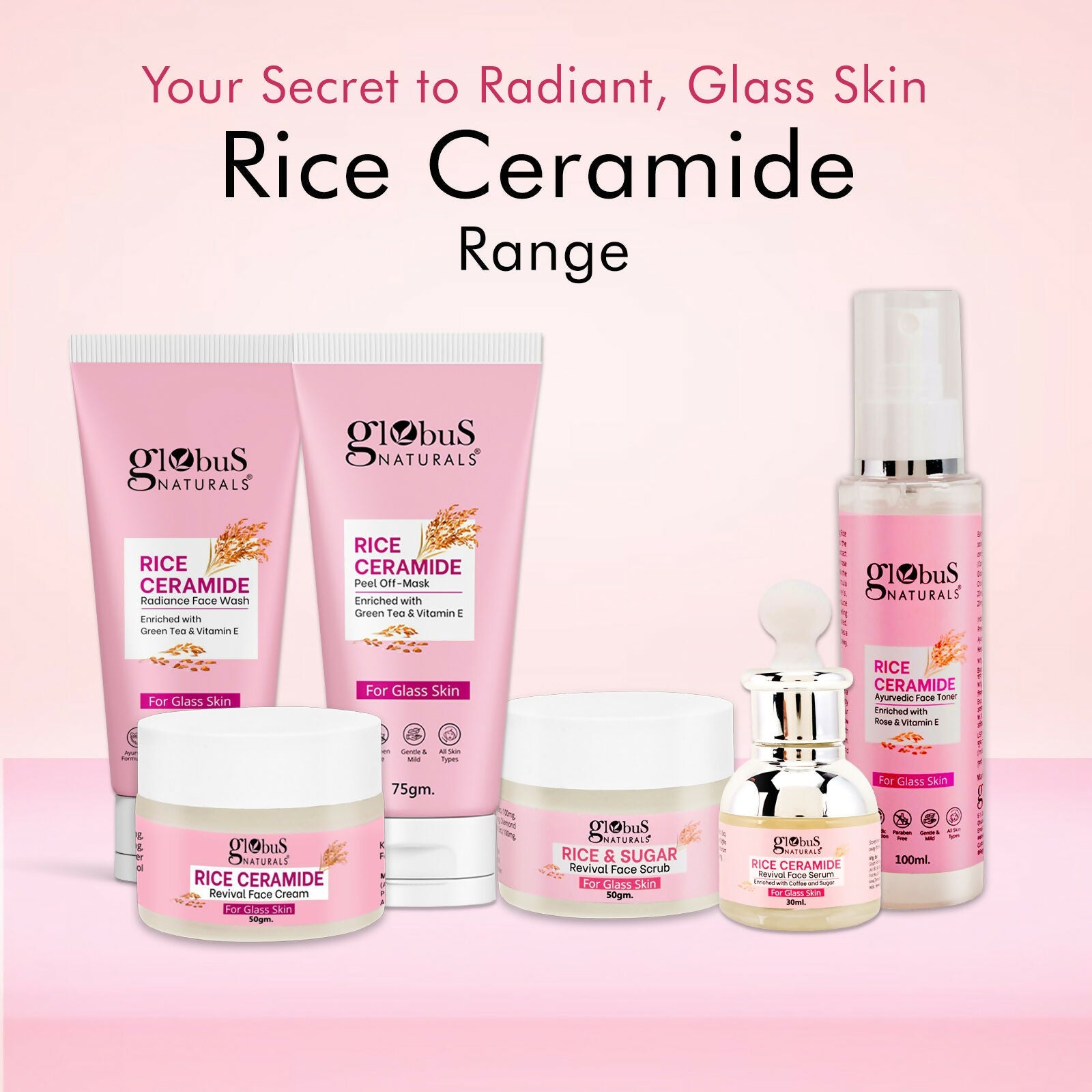Globus Naturals Rice Ceramide Revival Face Cream, For Korean Glass Skin | Grocsy