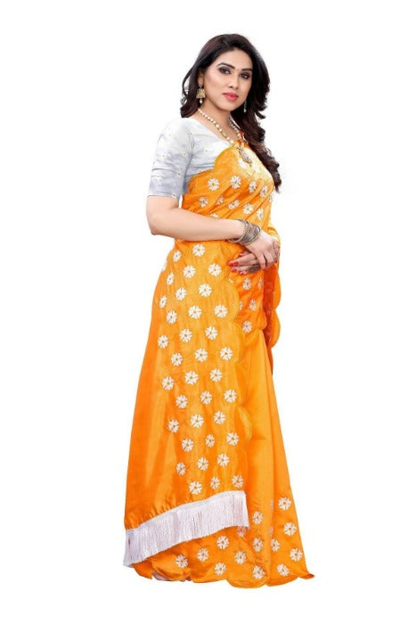 Vamika Zoya Silk Embroidered Yellow Saree (RAKHI MUSTARD) | Grocsy