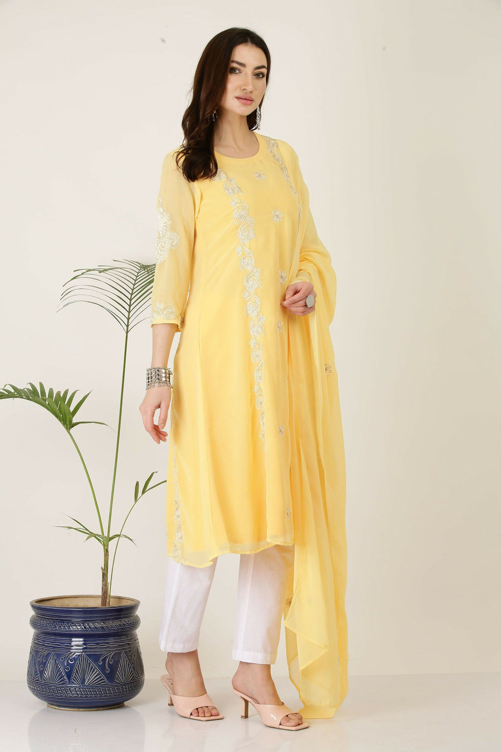 Joban Fashion Yellow Georgette Kurta Set | Grocsy