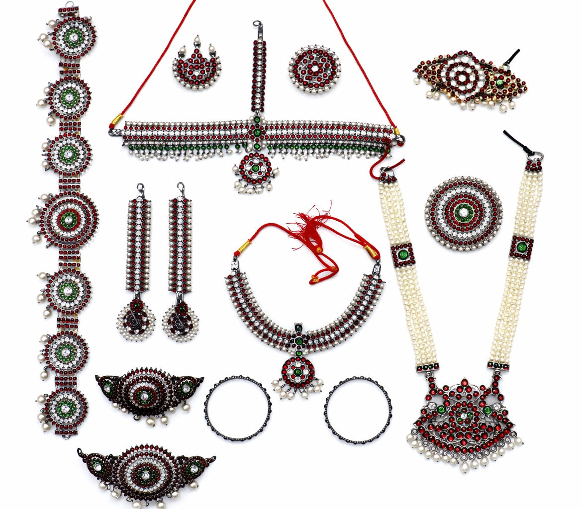 Elite Trading Premium Black & Red Bharatnatyam Temple Jewelry Set – Complete 10-Piece Set for Women and Girls | Grocsy
