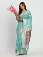 Shree Shyam Fashion Linen Cotton Sea Green Saree | Grocsy