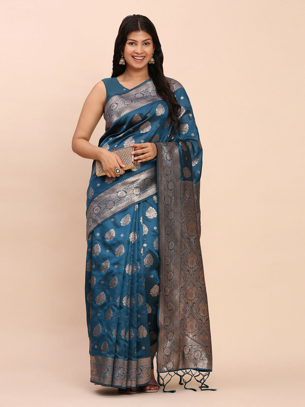 Shree Shyam Fashion Banarasi Silk Teal Blue Saree | Grocsy