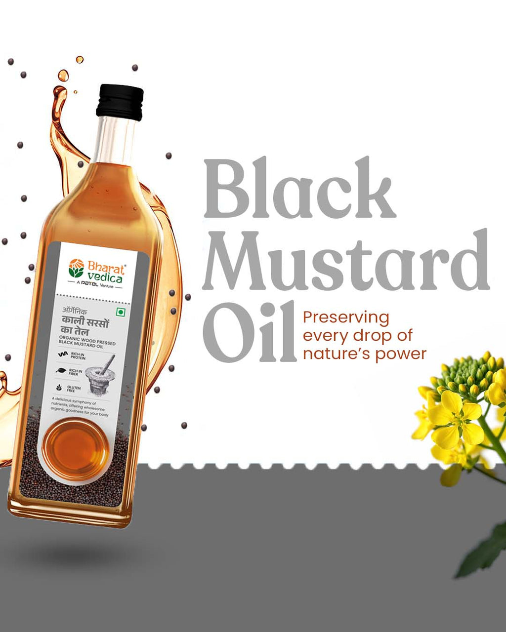 Bharat Vedica Organic Wood Pressed Black Mustard Oil - Organic Wood Pressed kale Sarso ka tel | Grocsy