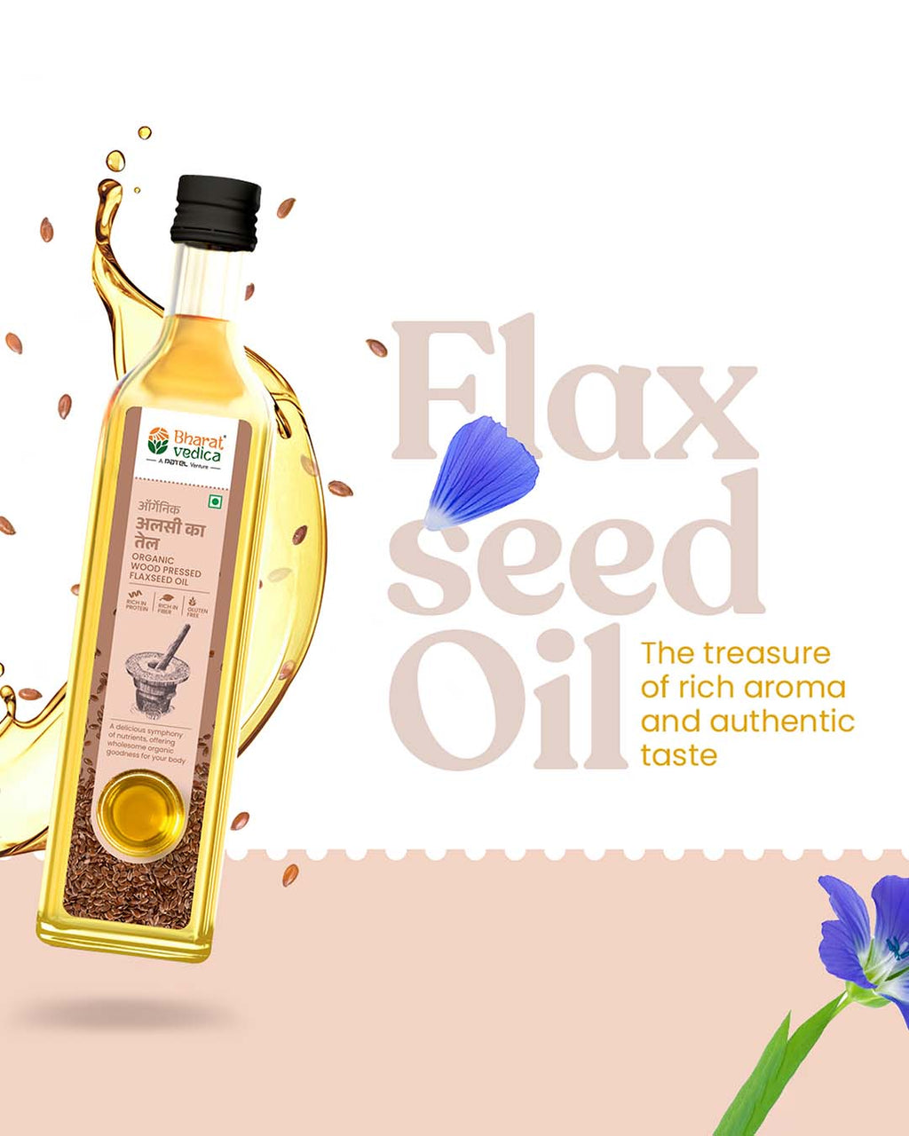 Bharat Vedica Organic Wood Pressed Flaxseed Oil - Organic Wood Pressed Alsi ka tel | Grocsy