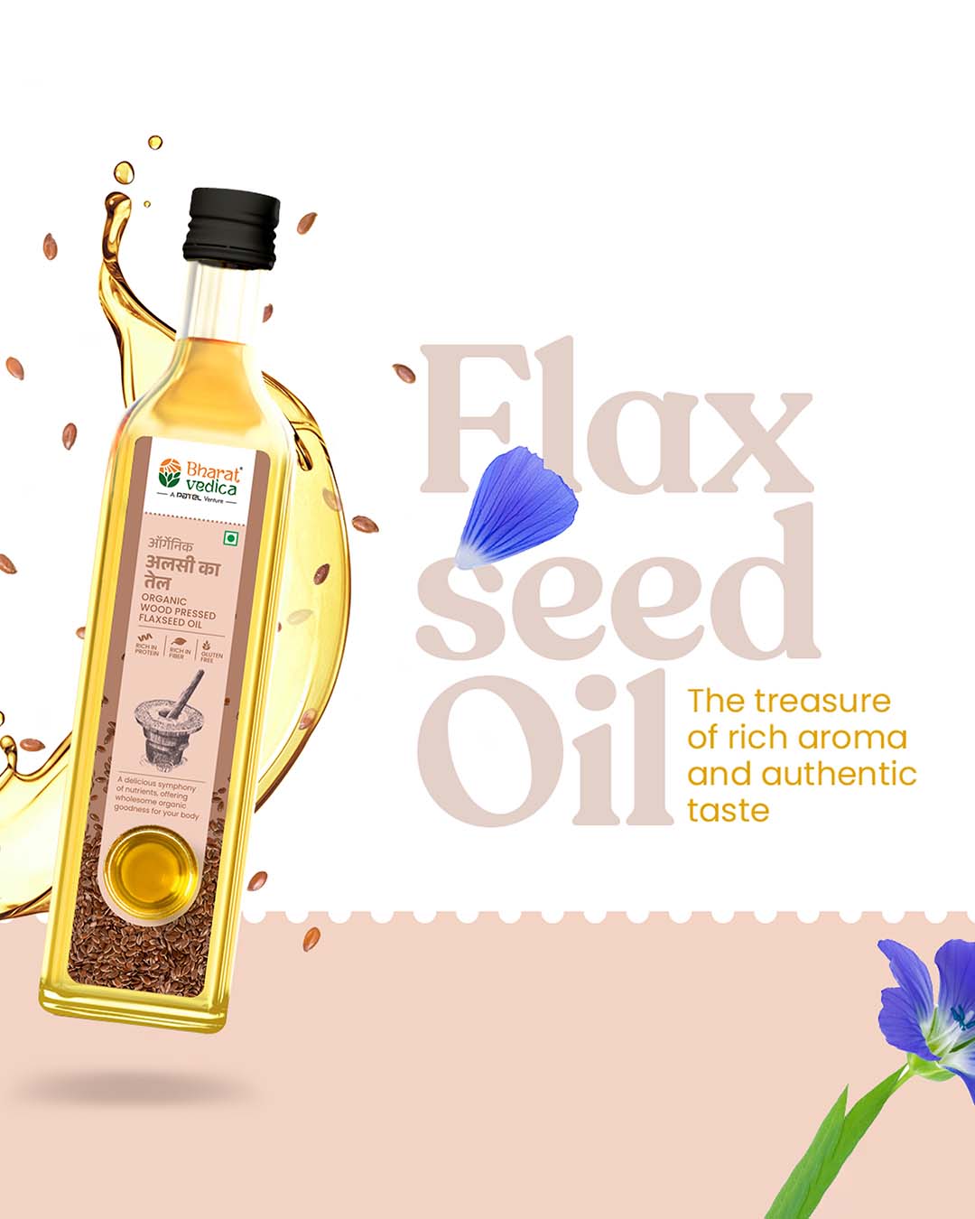 Bharat Vedica Organic Wood Pressed Flaxseed Oil - Organic Wood Pressed Alsi ka tel | Grocsy