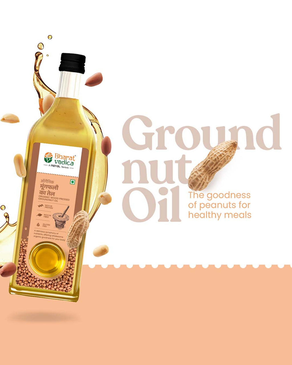 Bharat Vedica Organic Wood Pressed Groundnut Oil - Organic Wood Pressed Moongfali ka Tel | Grocsy