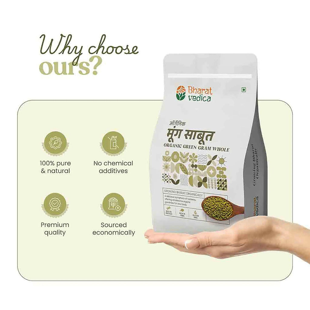 Bharat Vedica Organic Green Gram Whole - Organic Moong Dal Sabut | Grocsy