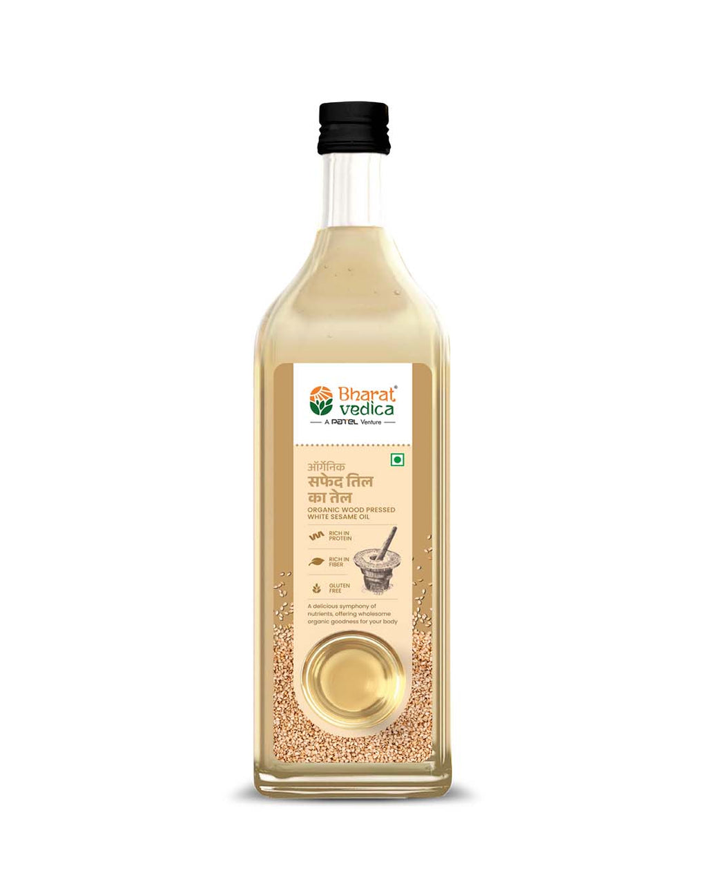 Bharat Vedica Organic Wood Pressed White Sesame Oil - Organic Wood Pressed Safed Til ka Tel | Grocsy