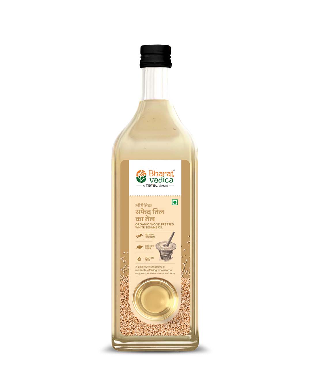 Bharat Vedica Organic Wood Pressed White Sesame Oil - Organic Wood Pressed Safed Til ka Tel | Grocsy