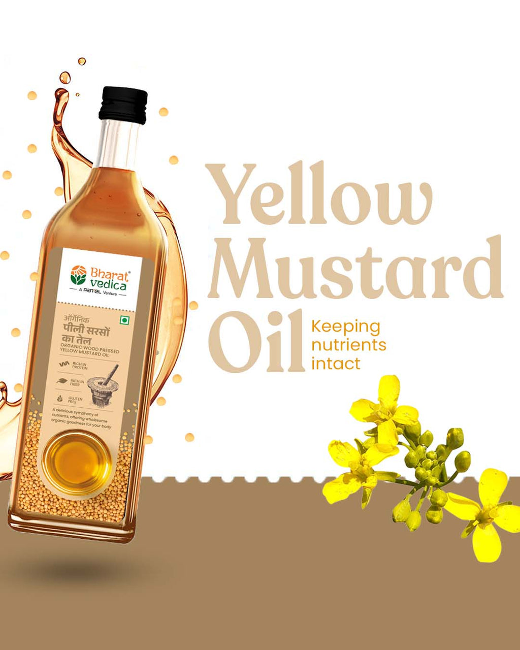 Bharat Vedica Organic Wood Pressed Yellow Mustard Oil - Organic Wood Pressed Pili Sarso ka Tel | Grocsy