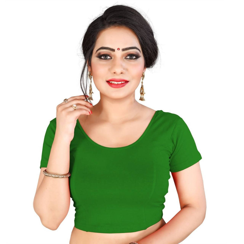Vamika Green Lycra Plain Blouse | Grocsy
