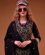 KC Black Straight Suit For Women Georgette Fabric | Grocsy