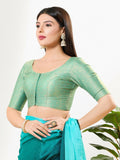 Joban Fashion Sage Green Tissue Padded Blouse With Round Neck Elbow Sleeves | Grocsy