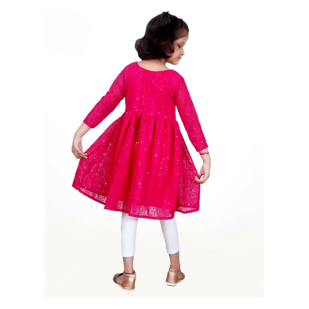 Akarshan viscose Lukhnowi Chikankari Anarkali kurta with leggings - Pink | Grocsy