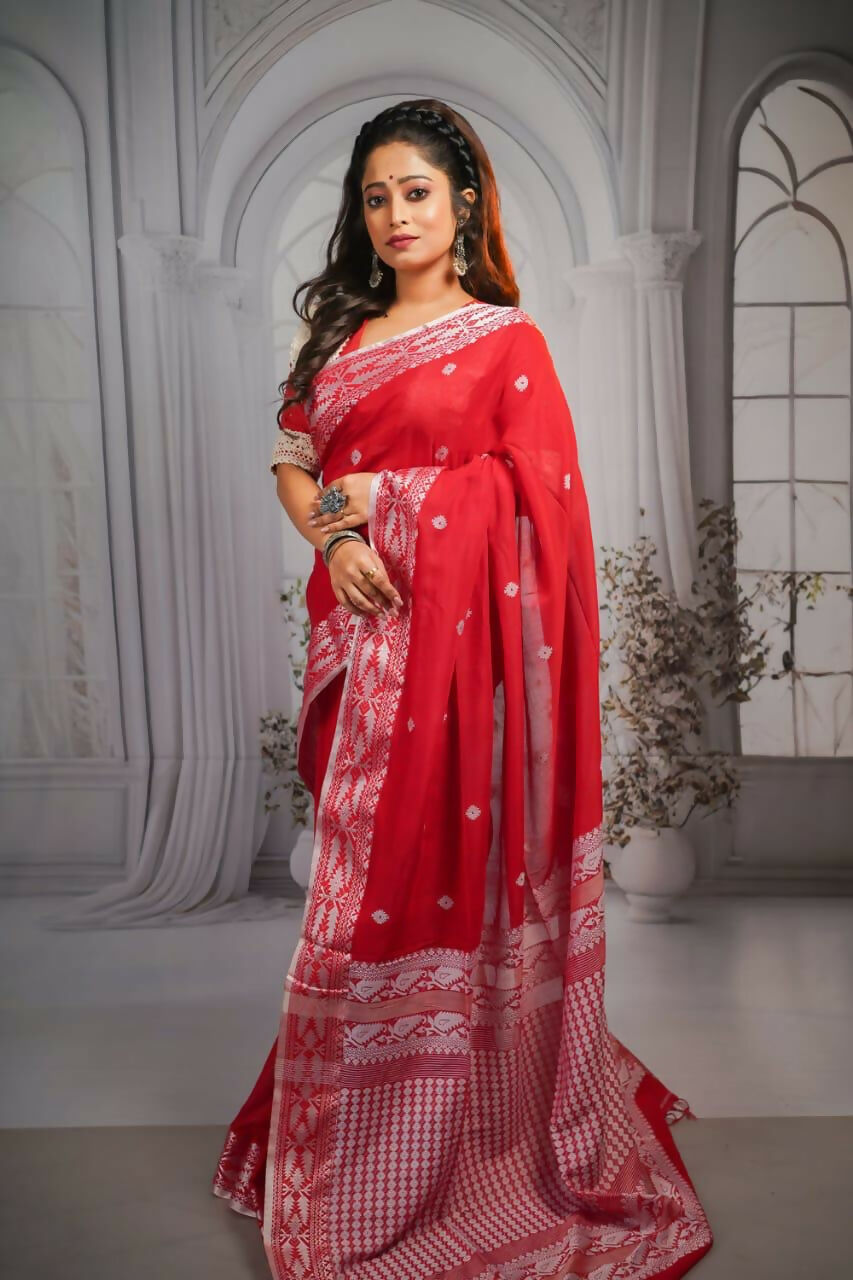 Exclusive Collection Beautiful Pure Cotton Hand Weaving Handloom Saree With Running Blouse Piece | Grocsy