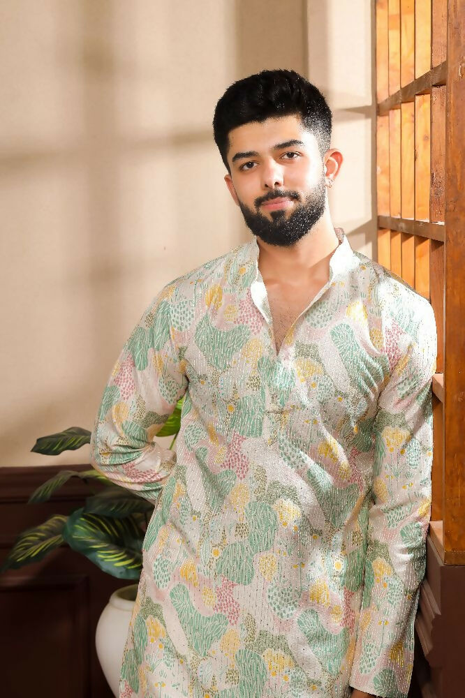 Multy Art Silk Digital Printed, Embroidery Work Kurta Set - Mahotsav | Grocsy
