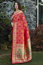 DEIANA'S Beautiful Designer Golden zari Soft Lichi Silk Saree - Red | Grocsy