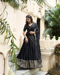 Lorenvalley Black Pure Chanderi Plain With Zari Weaving Work Border Lehenga Choli | Grocsy