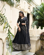 Lorenvalley Black Pure Chanderi Plain With Zari Weaving Work Border Lehenga Choli | Grocsy