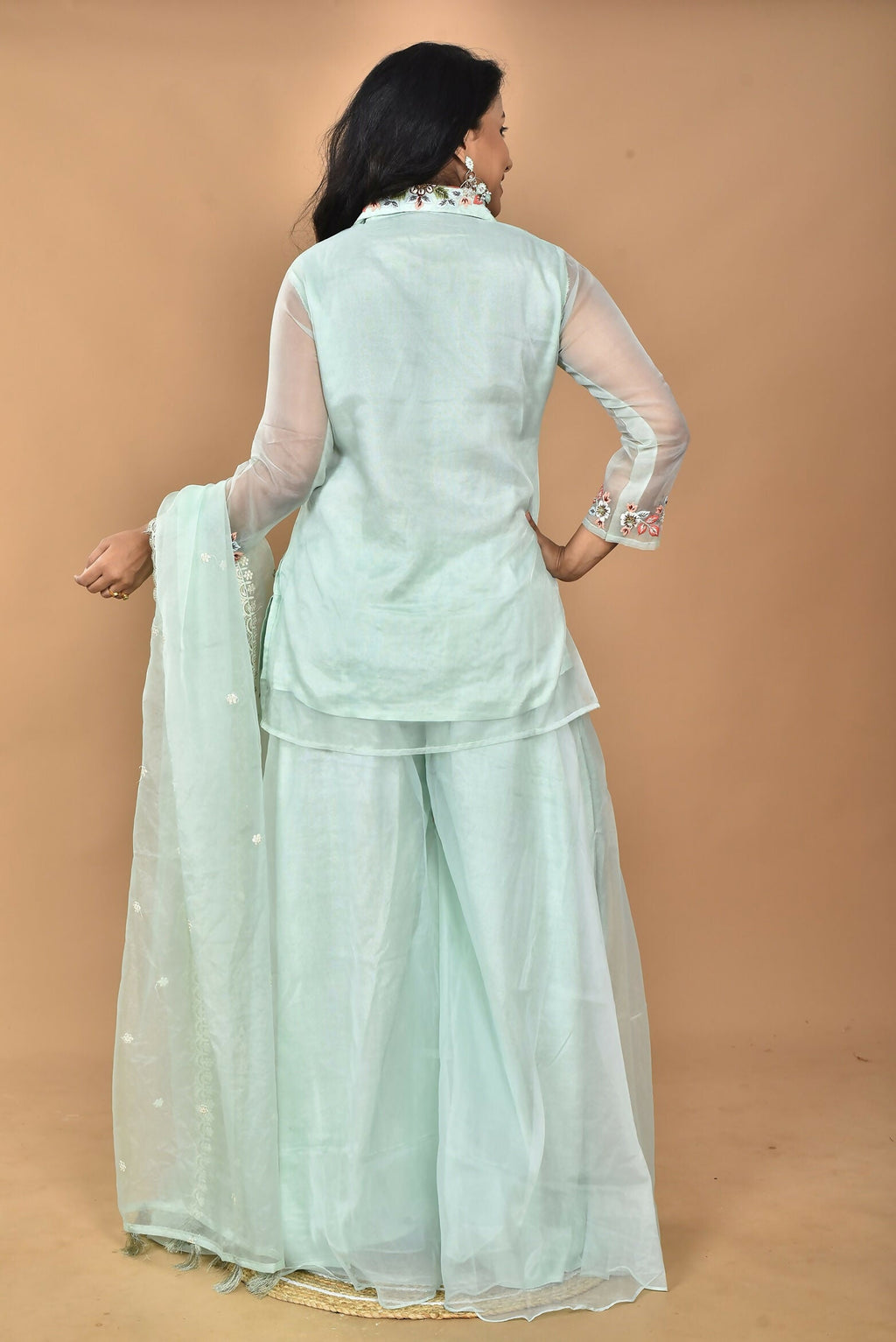 Morchari Women And Hand Embroidery Palazzo Set-Sea Green | Grocsy
