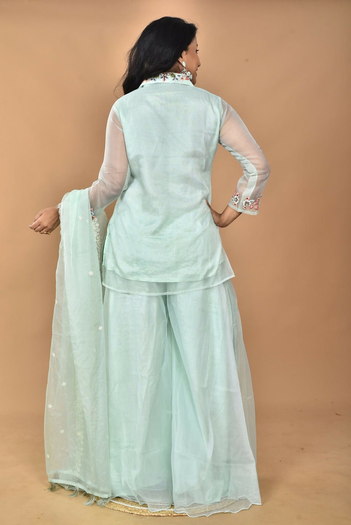 Morchari Women And Hand Embroidery Palazzo Set-Sea Green | Grocsy