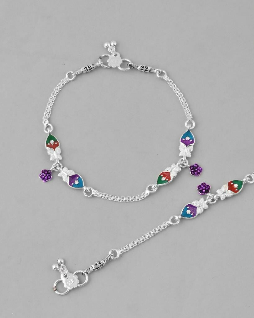 VOJ Set of 2 Mutli Color Meenakari Anklet | Grocsy