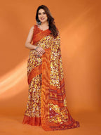 PR Fashion Orange Kota Doria Printed Saree | Grocsy