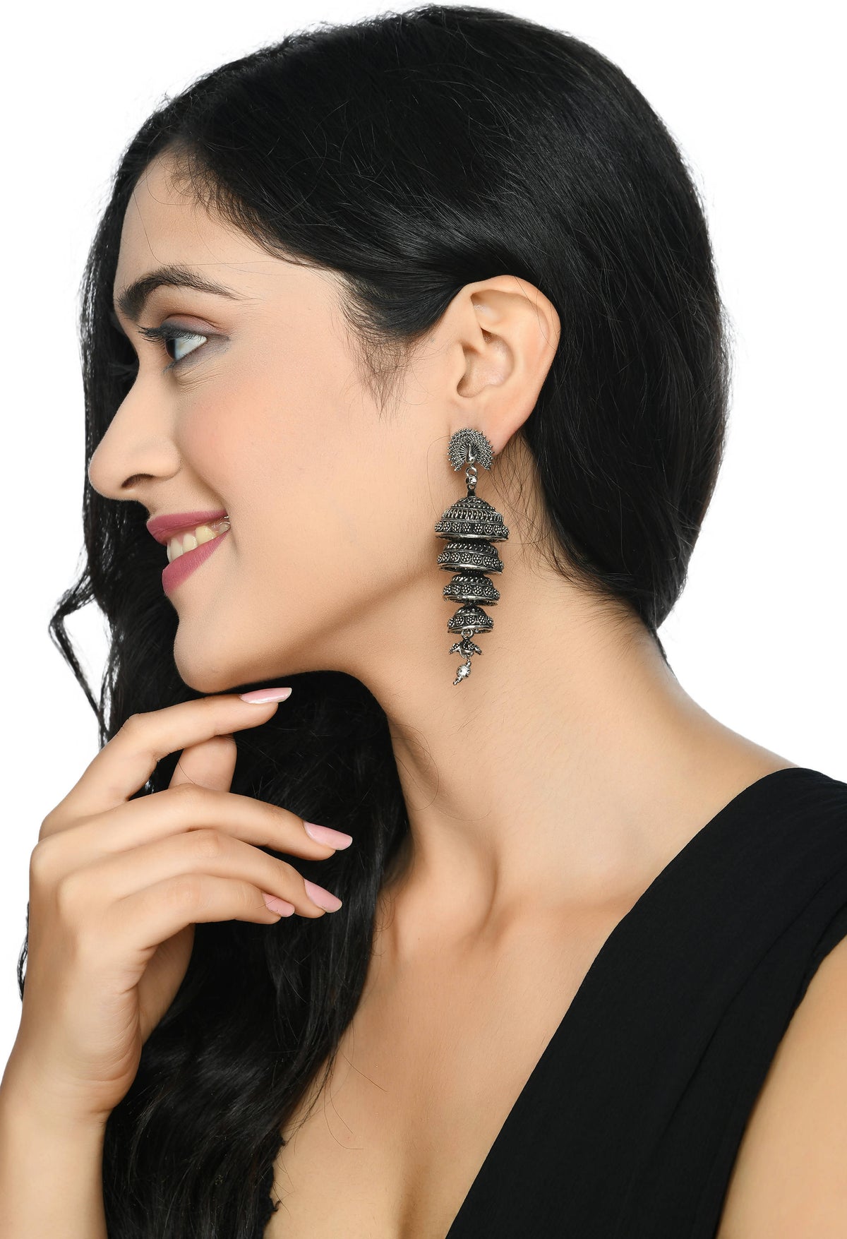 Mominos Fashion Johar Kamal Peacock Design Silver Colour Earrings