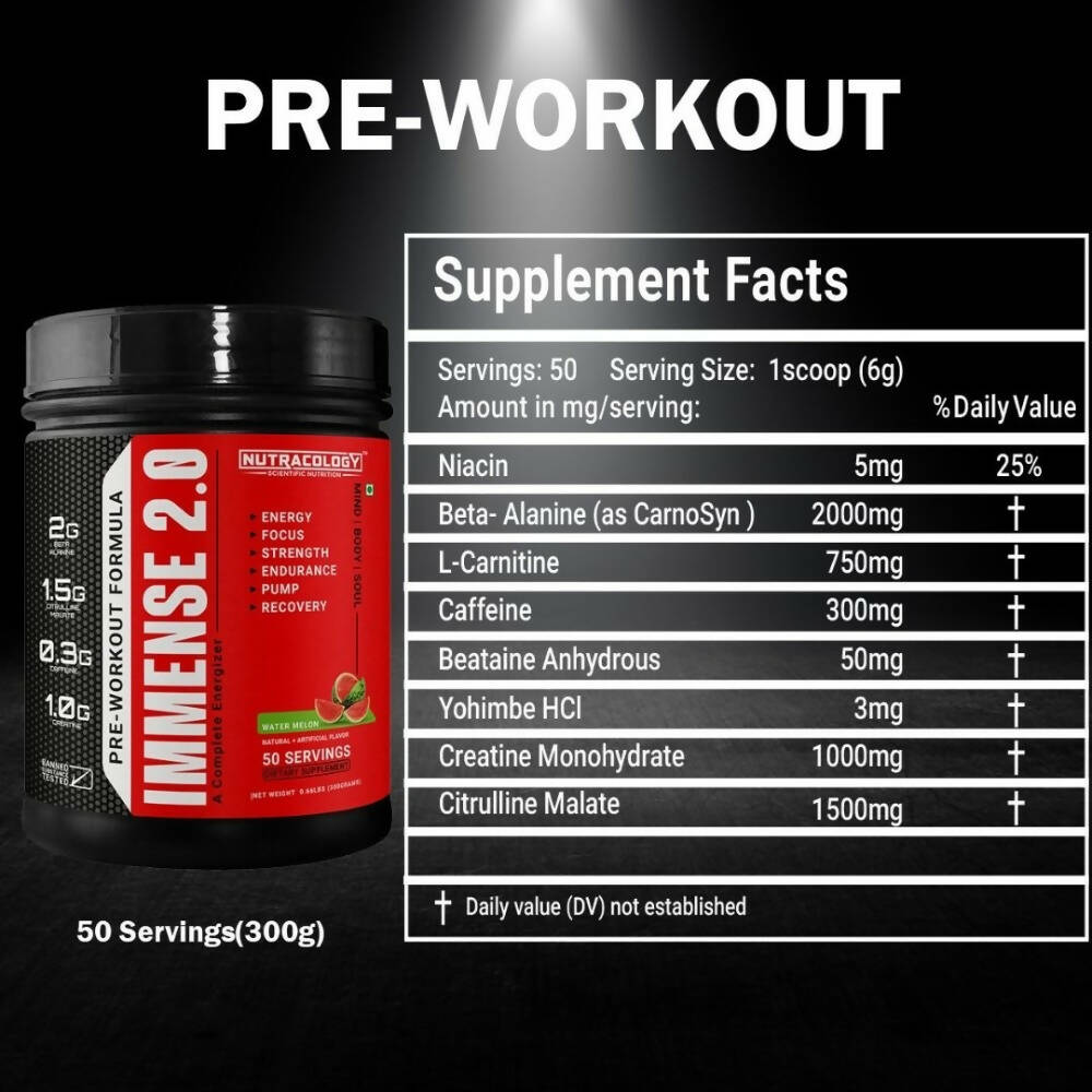 Nutracology Immense 2.0 Pre-Workout For Performance Strength & Energy Boost | Grocsy