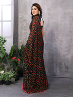 Partywear Designer Black & Red Georgette Fancy Saree - Satrangi | Grocsy