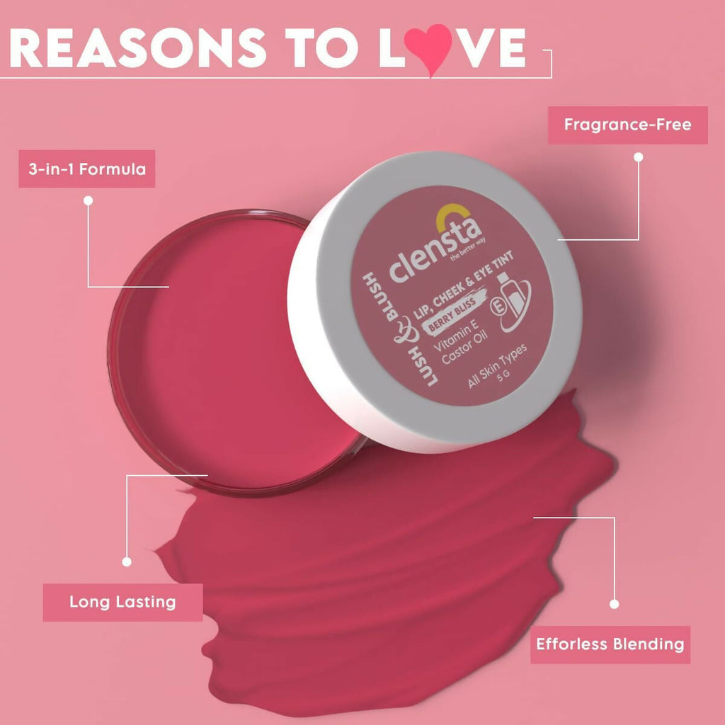 Clensta Lip Cheek Tint - Berry Bliss with Goodness of Vitamin E & Castor Oil | Grocsy