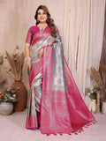 Aastha Fashion Aqua Banarasi Tissue Silk Weaving Saree | Grocsy