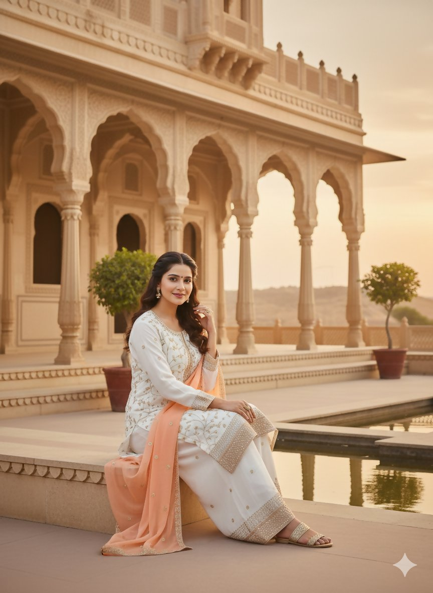 Teeya Creation White Color Faux Georgette Embroidery Work Long Party Wear Palazzo Suit | Grocsy