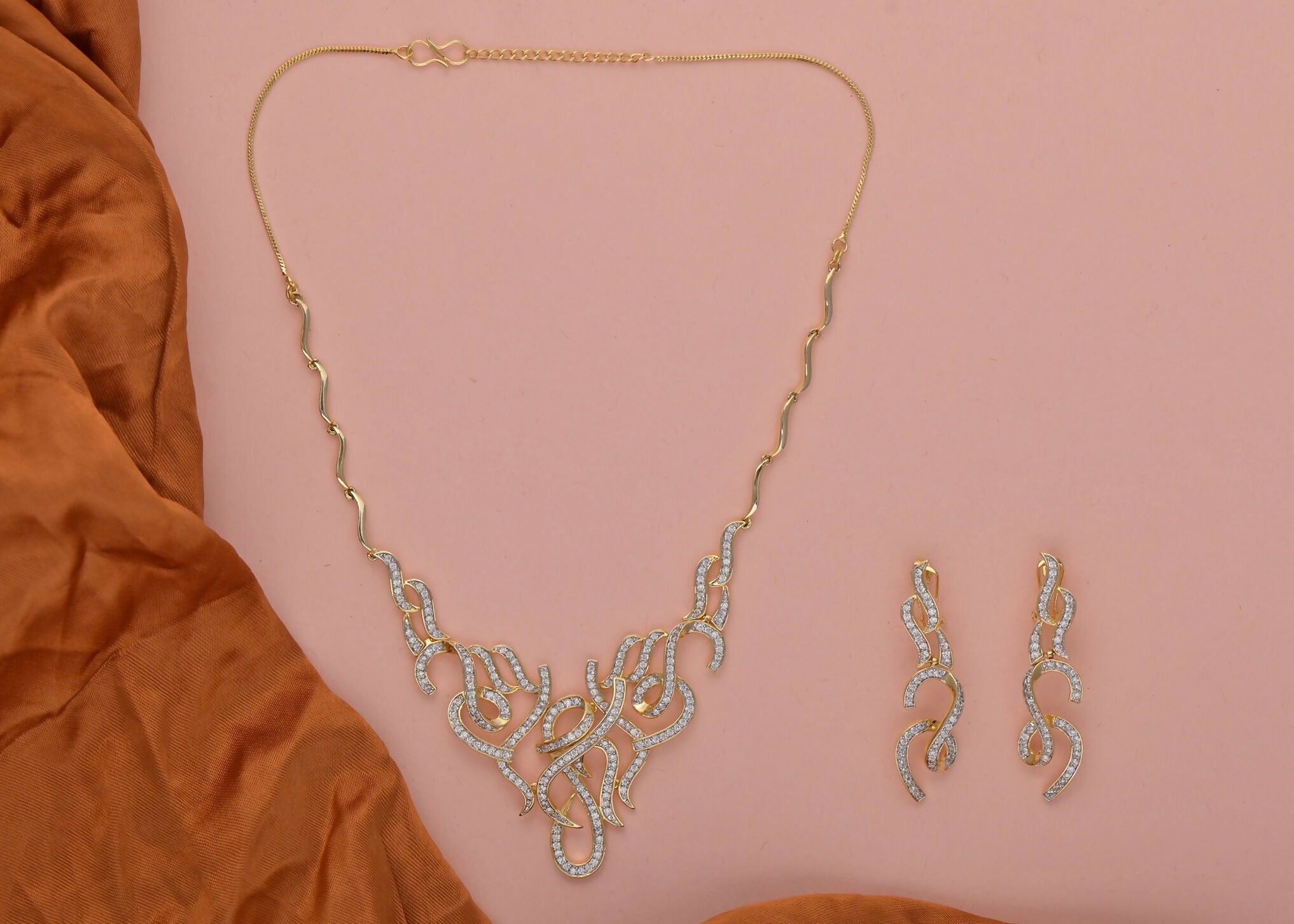 Joban Fashion Women Brass Golden White Ad Necklace Set | Grocsy
