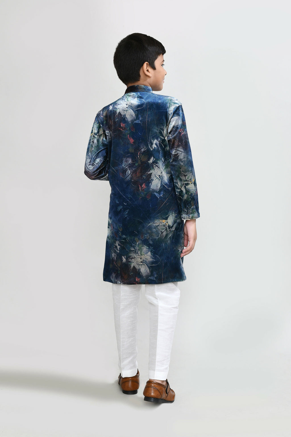 Joban Fashion Velvet Teal Blue Kurta With Straight Fit Pant | Grocsy