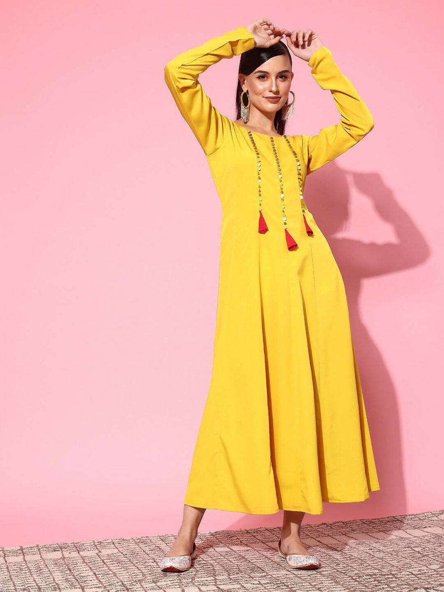 Ahalyaa Women's Traditional wear Ethnic Dress - Mustard | Grocsy