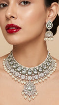 Jewel City Kundan & Pearl Gold-Plated Choker Necklace with Jhumka Earrings and Maang Tikka for Women | Grocsy