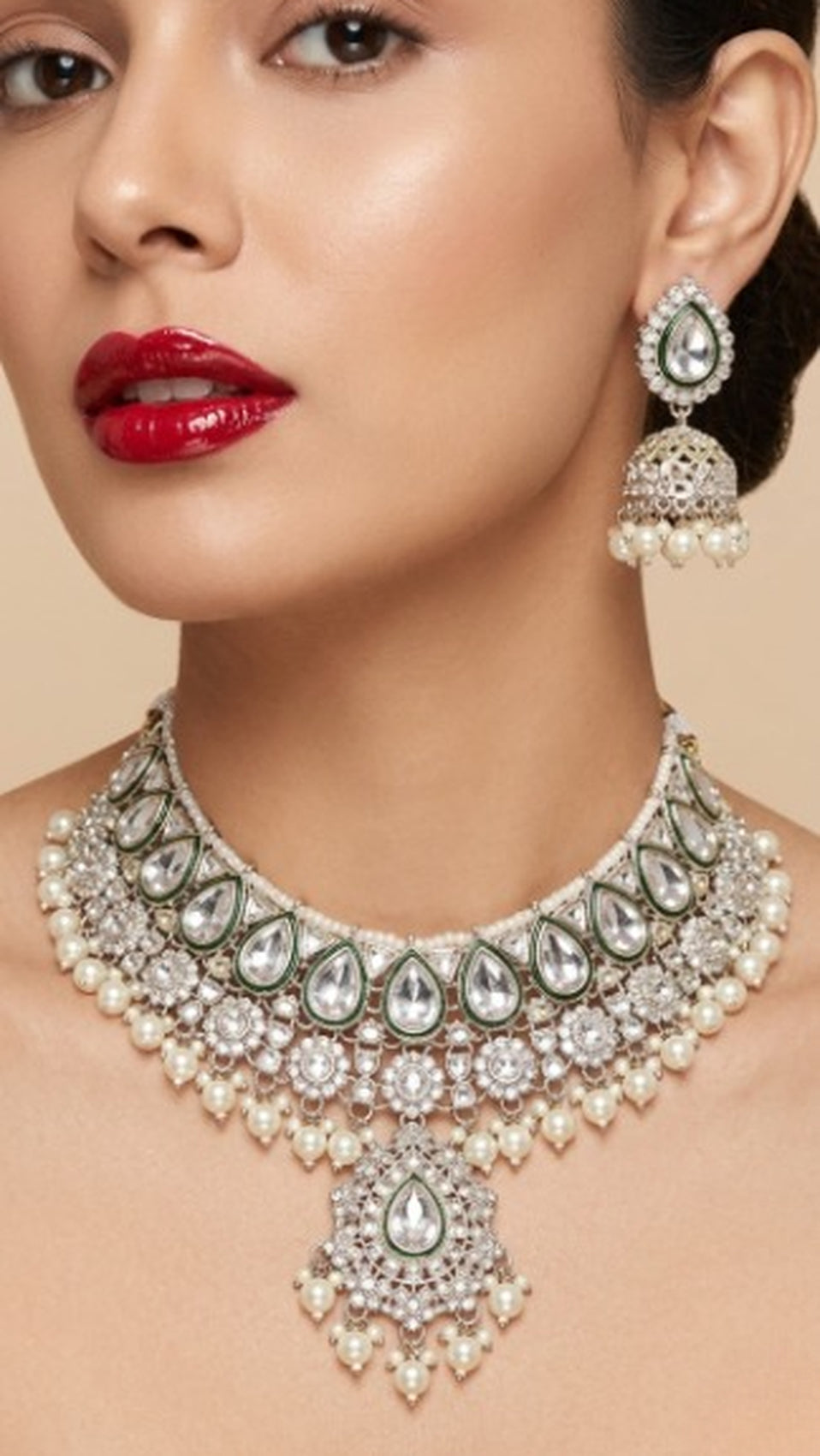 Jewel City Kundan & Pearl Gold-Plated Choker Necklace with Jhumka Earrings and Maang Tikka for Women | Grocsy