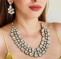Jewel City Modern Kundan-Style Clear Stone Necklace Set with Earrings Handcrafted Gold-Plated Party Wear Set for Women | Grocsy