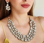 Jewel City Modern Kundan-Style Clear Stone Necklace Set with Earrings Handcrafted Gold-Plated Party Wear Set for Women | Grocsy