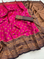 DEIANA'S Beautiful Designer Golden zari Soft Lichi Silk Saree - Pink | Grocsy